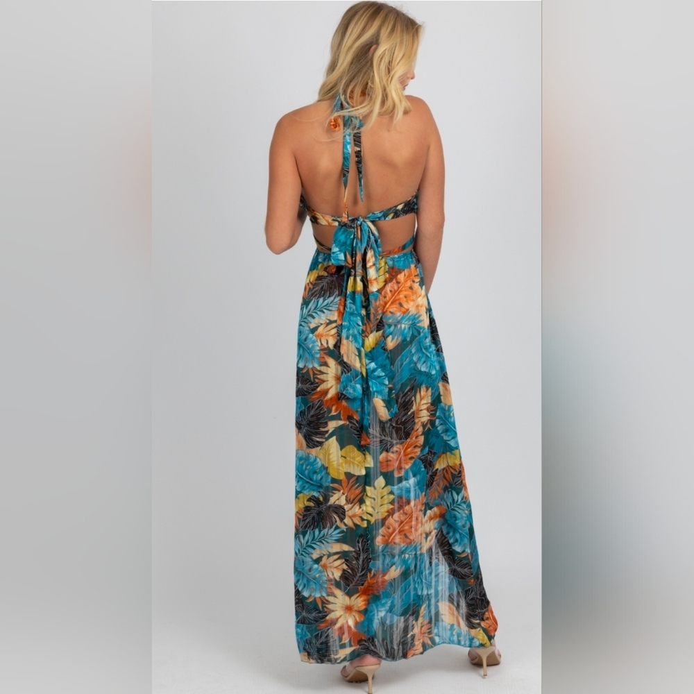 TEAL TROPICAL HIGH SLIT MAXI COVER UP - Picture 6 of 6